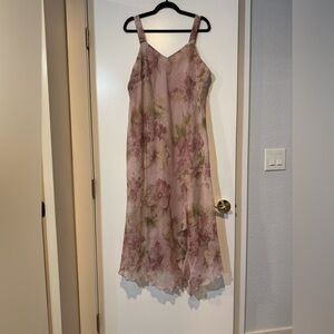 VTG 90s R&M Richards Pink Floral Crinkle Chiffon Maxi Dress 18W